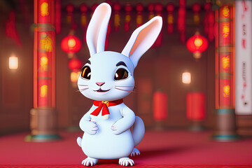 Cute Rabbit wearing Chinese outfit, Generative AI