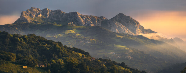 Beautiful Light over Monsacro Mountain at Dawn, Asturias