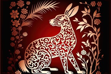 Papercut of Rabbit Lunar year symbol,Chinese Zodiac of Rabbit Year. Generative AI