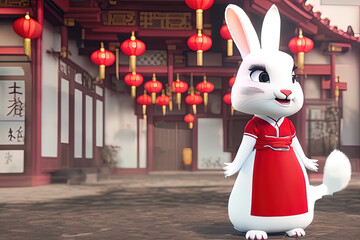 Cute Rabbit wearing Chinese outfit, Generative AI