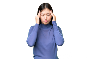 Young Asian woman over isolated chroma key background with headache