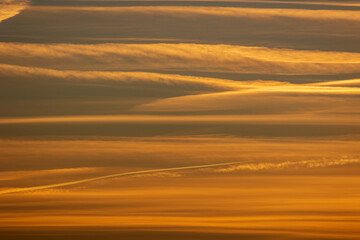 Blue-orange sunset on the horizon over Nuremberg. 