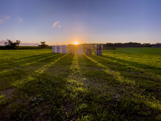 Obraz premium A grass roll that casts a shadow in the evening