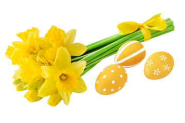 Ostern mit Narzissen und gelben Ostereiern  Hintergrund transparent PNG cut out