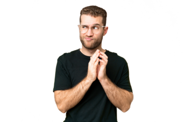 Young handsome blonde man over isolated chroma key background scheming something