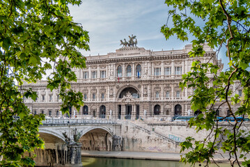 Fototapeta premium The Palace of Justice, seat of the Supreme Court of Cassation and the Judicial Public Library, in late Renaissance and Baroque style, located in the Prati district, Rome, Italy
