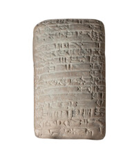 Cuneiform tablet isolated on white.