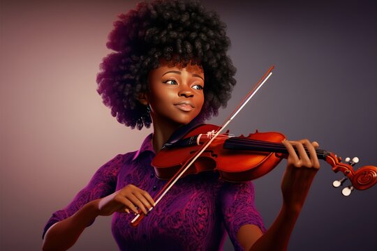 Portrait Of A Afroamerican Person Playing Violin, Created With Generative Ai