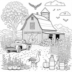 Child Development. Graphic design of a farm for coloring