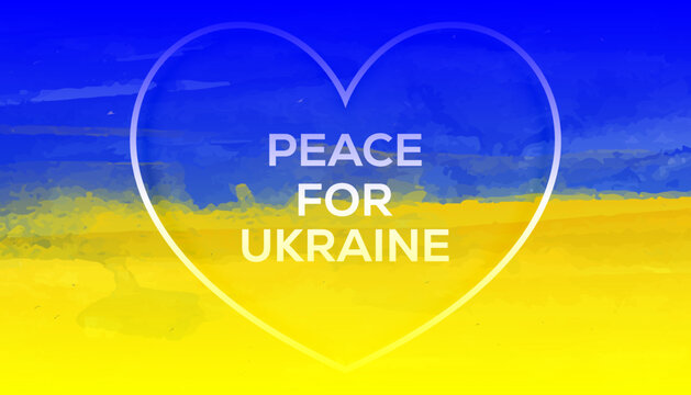 Vector stop war in ukraine text with watercolor flag theme vector design