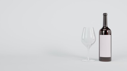 Bottle and glass wine. blank white background. 3d render