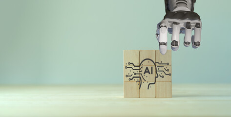AI-Artificial intelligence innovation. AI adoption and operational support. AI with digital brain,...
