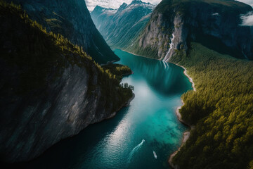 View the fjord's water from above. Generative AI