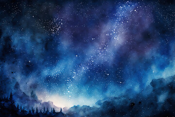 Fototapeta na wymiar watercolor backdrop with a starry yet foggy night sky. Generative AI