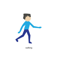 Fototapeta na wymiar Side view of a cute cartoon man walking forward on white background.