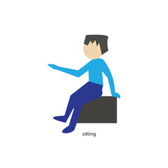Side view of a cute cartoon man sitting on box, Vector on white background.