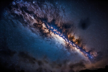 Fototapeta na wymiar Long exposure shot of the Milky Way galaxy in the universe with stars and cosmic dust. Generative AI