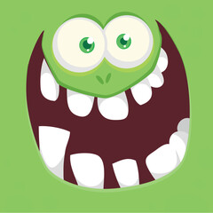 Funny cartoon monster character face expression. Illustration of cute and happy alien creature. Halloween design - obrazy, fototapety, plakaty