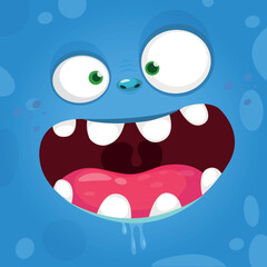 Funny cartoon monster character face expression. Illustration of cute and happy alien creature. Halloween design