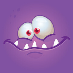 Funny cartoon monster character face expression. Illustration of cute and happy alien creature. Halloween design