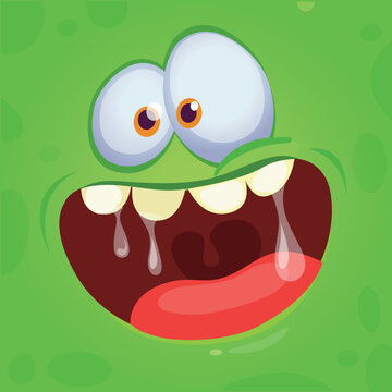 Funny cartoon monster character face expression. Illustration of cute and happy alien creature. Halloween design