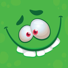 Funny cartoon monster character face expression. Illustration of cute and happy alien creature. Halloween design