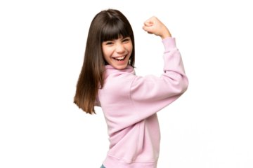 Little girl over isolated green chroma key background celebrating a victory