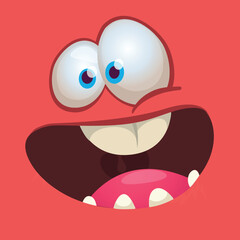 Funny cartoon monster character face expression. Illustration of cute and happy alien creature. Halloween design