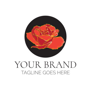 Beautiful Feminine Red Rose Brand Logo Design. Flower Logotype for Business
