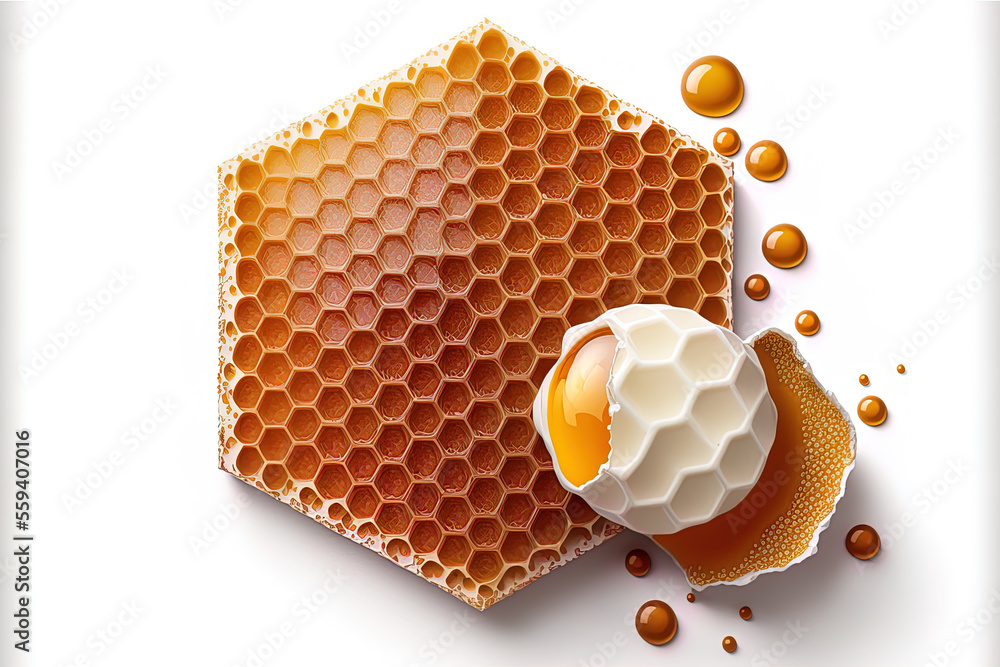 Aufkleber a white backdrop with an isolated honeycomb and honey pool, clipping path, and complete depth of fie