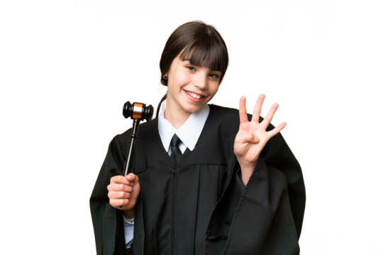 Little girl playing as a Judge over isolated background happy and counting four with fingers