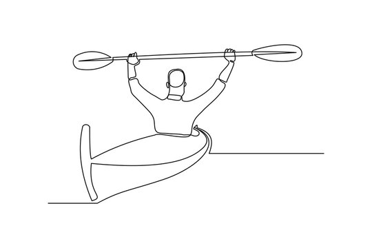 recommend clip art: Continuous single one line drawing art of man rowing canoe. Vector illustration of sport man paddle kayak.