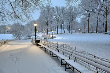 Gartenposter Gapstow-Brücke Gapstow Bridge in Central Park, snow storm