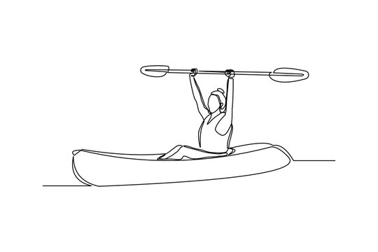 recommend clip art: Continuous single one line drawing art of woman rowing canoe. Vector illustration of sport woman paddle kayak.