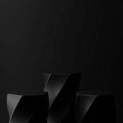 3D rendering Abstract geometry dynamic object with dark background.