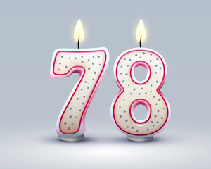 Happy Birthday years. 78 anniversary of the birthday, Candle in the form of numbers. Vector