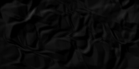 Dark Black facbric paper backdrop crumpled texture. dark black textured crumpled black paper background. panorama black paper texture background, crumpled pattern.