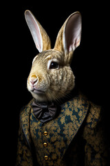 cute elegant rabbit with elegant abstract suit outfit