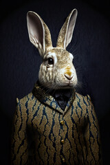 cute elegant rabbit with elegant abstract suit outfit