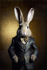 cute elegant rabbit with elegant abstract suit outfit