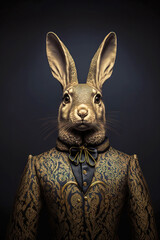 cute elegant rabbit with elegant abstract suit outfit