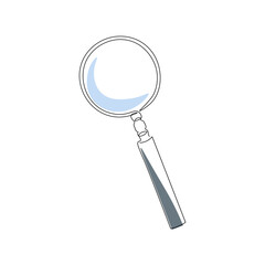Magnifying glass one line drawing. Single line magnifying glass illustration. Color art