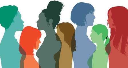 Community of female social networkers from different cultures. Get to know each other. Communication group of multi-ethnic women and girls. Flat vector illustration