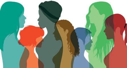Profile of a multicultural diversity women's and girls and communication group. We believe in racial equality and friendship. An online community of women from diverse cultures. Flat vector