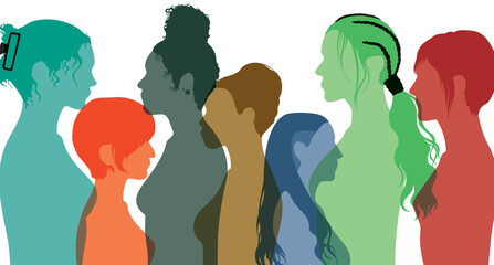 Racism, anti-racism, justice, allyship, and opportunities for racial equality. Profiles of multicultural multiethnic women and self-confidence. Flat Vector Illustration