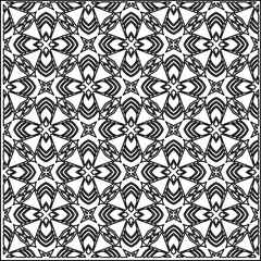 Stylish texture with figures from lines.
Abstract geometric black and white pattern for web page, textures, card, poster, fabric, textile. Monochrome graphic repeating design. 