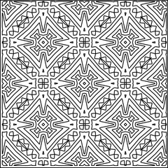 Stylish texture with figures from lines.
Abstract geometric black and white pattern for web page, textures, card, poster, fabric, textile. Monochrome graphic repeating design. 