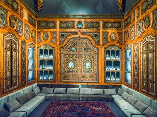 Traditional Arabian lounge with ottoman calligraphy decoration