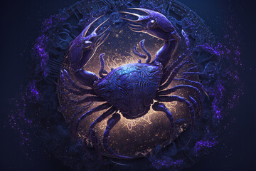 Graphic of crab. Cancer horoscope sign in twelve zodiac with galaxy background. (ai generated) - obrazy, fototapety, plakaty