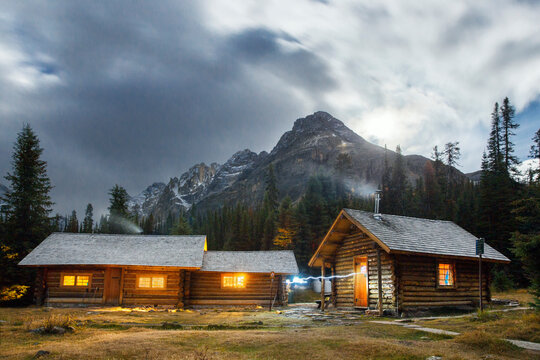 Elizabeth Parker Hut at dusk, Field, British Columbia, Canada